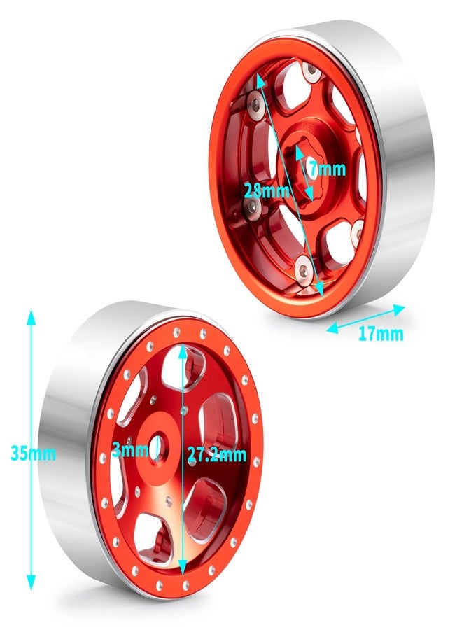RCLIONS 1.3inch Aluminium Beadlock Wheel Rims 70g for TRX4M SCX24 1/24 1/18 Scale RC Crawler Car Upgrade Parts (Red) - Image 2